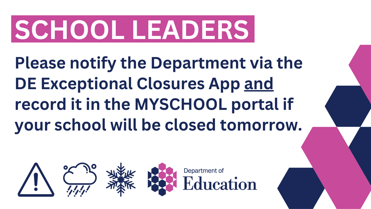 Education_NI's tweet photo. URGENT: All emergency school closures need to be notified to DE via the Exceptional Closures App and recorded via the MY SCHOOL Portal.
Closures can be submitted through: https://t.co/lyKQh0yh7U
It is essential that you complete the second step of this process to ensure that your closure appears on both the NI Direct website and the BBC website.