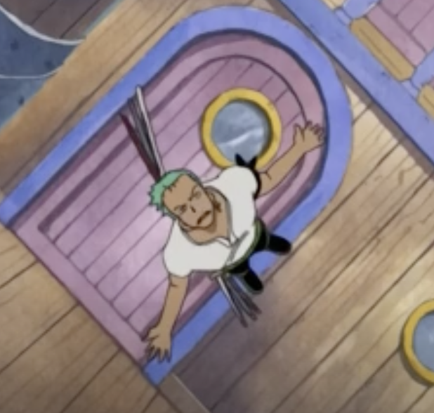 feandante's tweet image. ship fully vertical and fucking zoro just standing there what's his issue