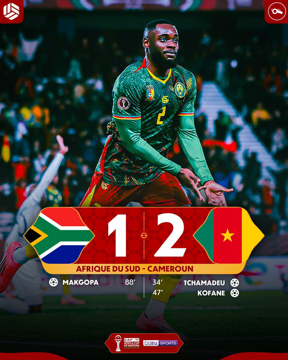 🚨— نهاية المباراة:

الكاميرون 2-1 جنوب أفريقيا