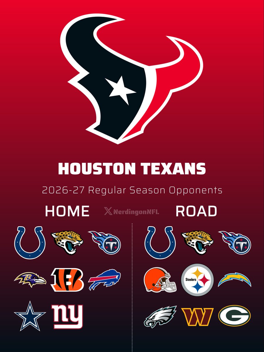 NerdingonNFL's tweet image. Next season’s opponents for the Texans