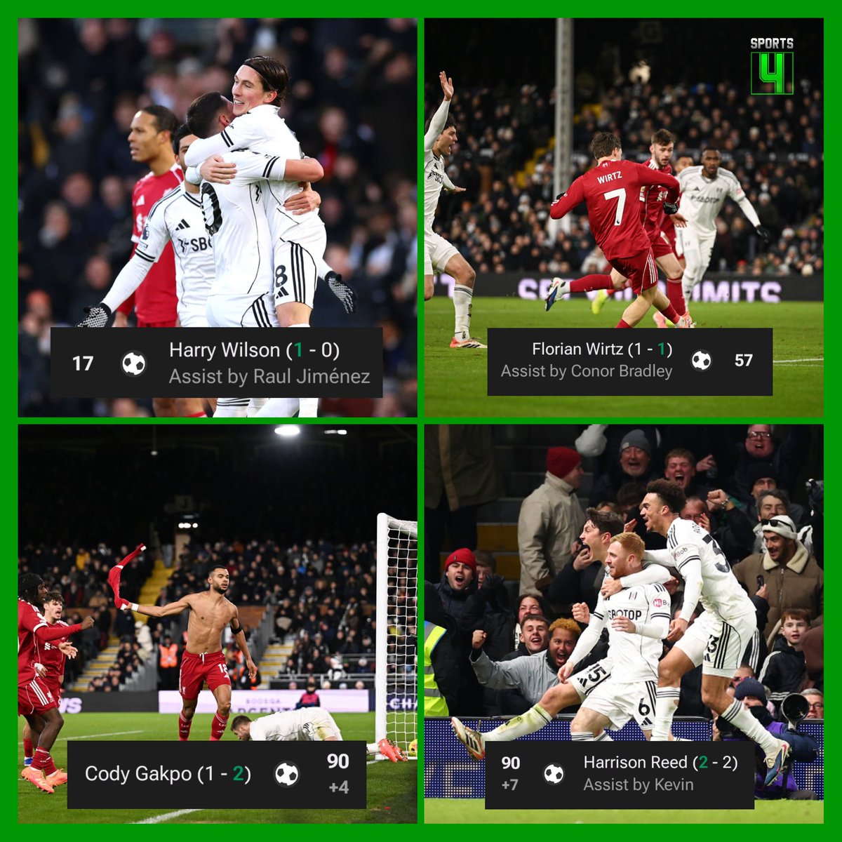 SPORTS4YOU_X's tweet photo. FT: Fulham 2-2 Liverpool

Late DRAMA at Craven Cottage as Reed’s Wonder-Strike STUNS Liverpool! ⚪🔴

#Fulham #Liverpool #PremierLeague https://t.co/QISjBotB8Q