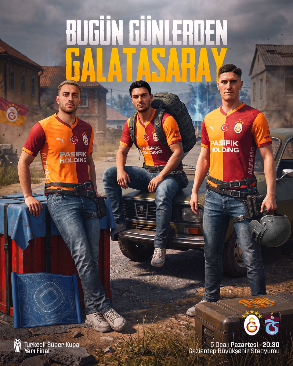 #BugünGünlerdenGALATASARAY 💪

🏆 Turkcell Süper Kupa
🗓️ Yarı Final
⚽ Trabzonspor
📆 05.01.2026
⏰ 20.30
🏟️ Gaziantep Büyükşehir Stadyumu
📲 #GSvTS