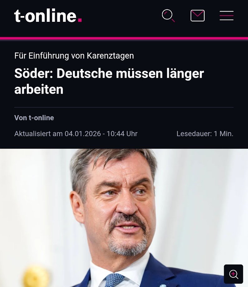 Söder will die Lohnfortzahlung beschneiden und Karenztage einführen – krank sein soll erst mal Geld kosten, wenn es nach ihm geht.

Sportliche Forderung von jemandem, der nur heiße Luft verbreitet und dessen Auftritte im Landtag absoluten Seltenheitswert haben. Wasser predigen,