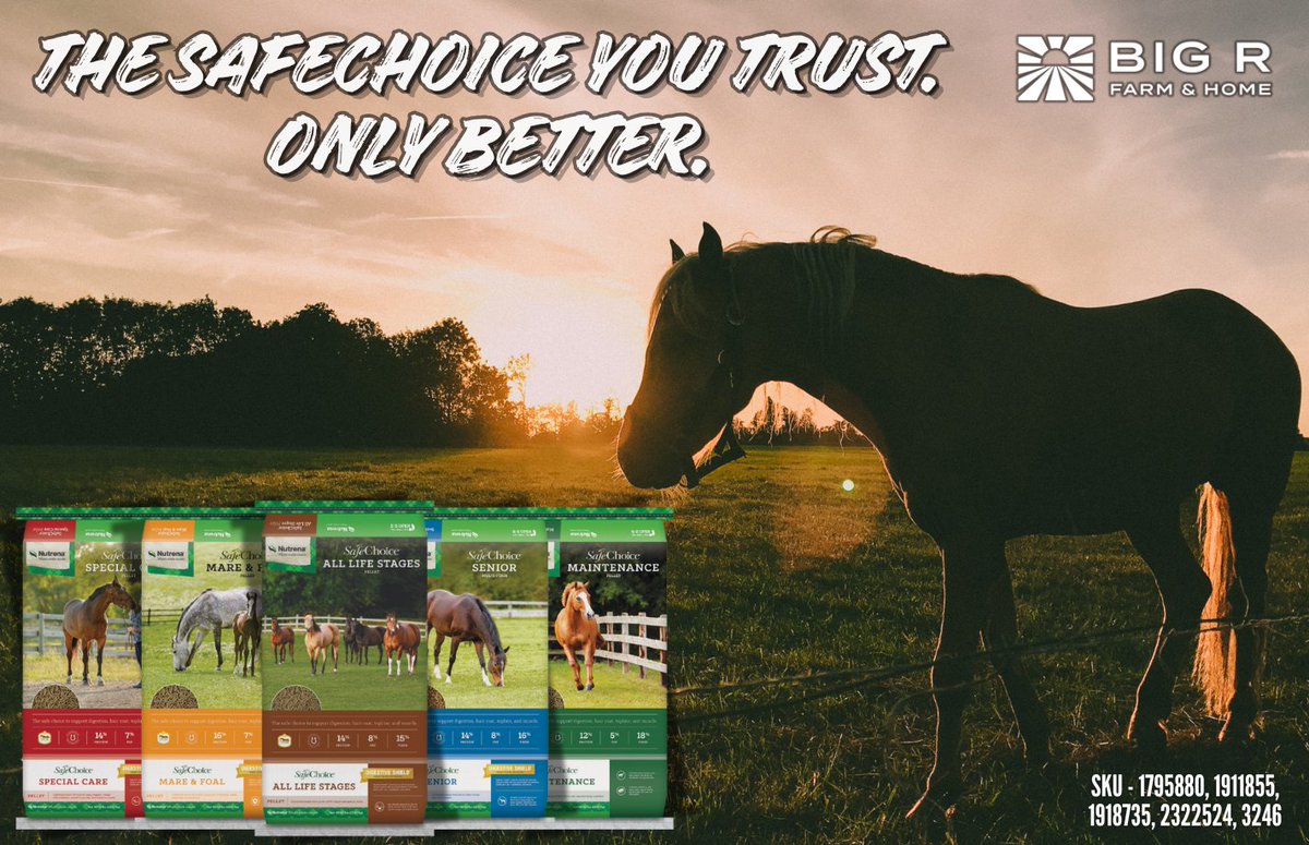 bigrfarmandhome's tweet image. The SafeChoice you trust. Only better. 🐴
Fuel your horse’s health with premium nutrition.
✨ Buy now at Big R Farm &amp;amp; Home! #SafeChoice #BigRFarmAndHome #HorseCare