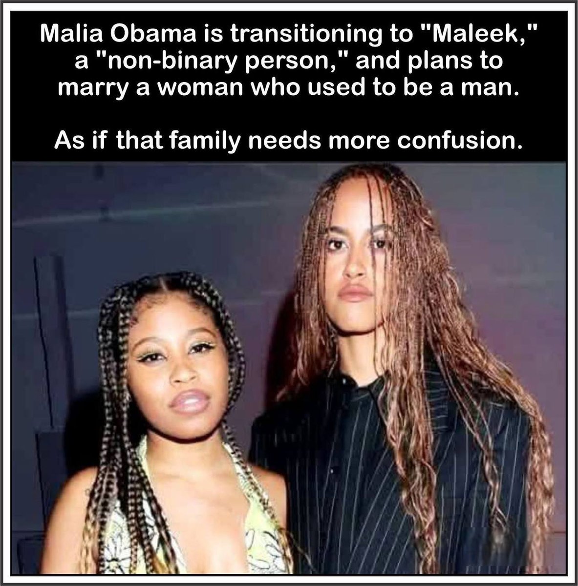 mcafeenew's tweet image. 🚨BOMBSHELL ALERT: MALIA OBAMA GOES FULL TRANSFORMATION INTO "MALEEK" – NON-BINARY CHAOS UNLEASHED!

🔗 t.me/+nPHzGh53lLNkM…

She's ditching her womanhood for this wild gender-bending ride and plotting to tie the knot with a chick who swapped her junk to become a "woman"!

The…