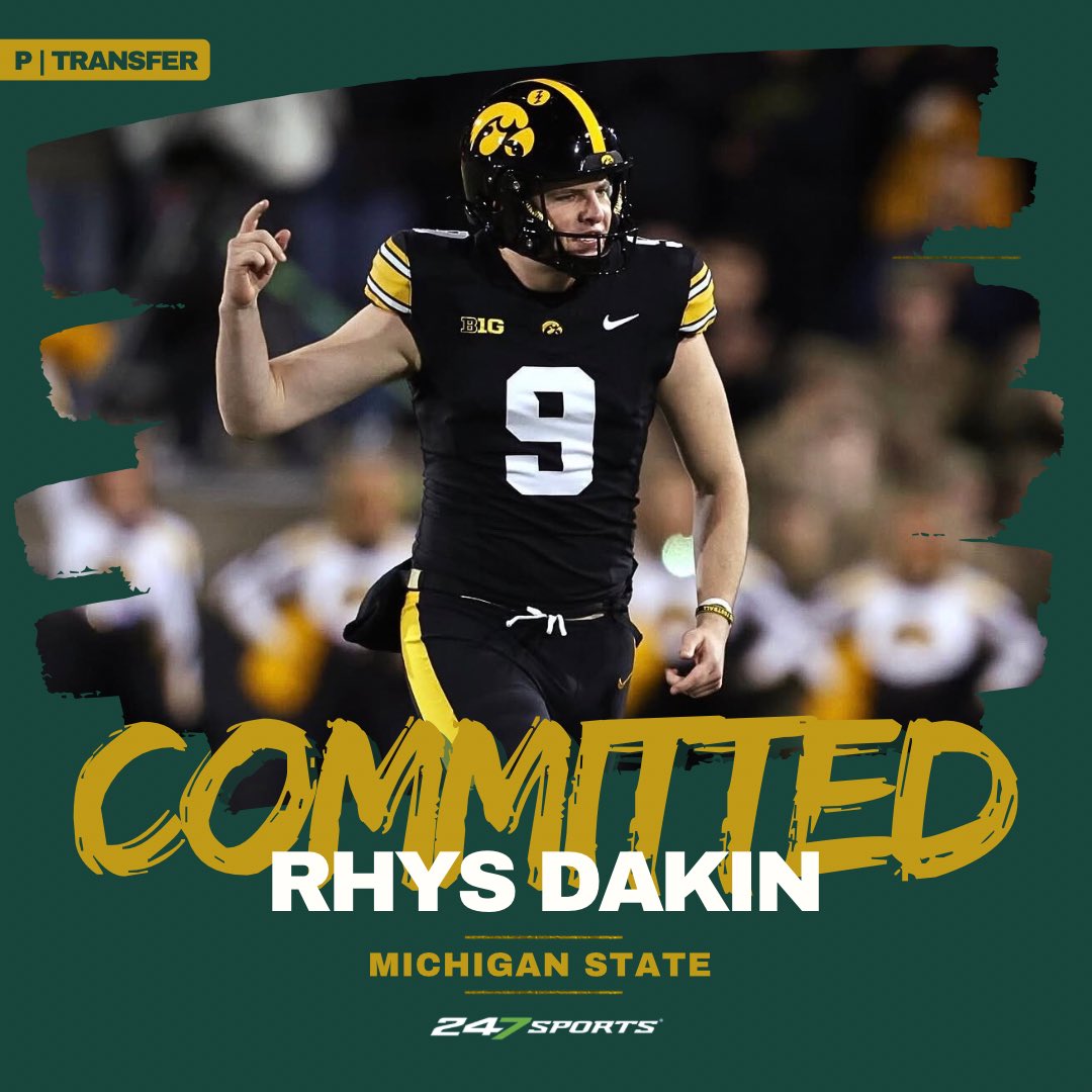 JustinThind's tweet photo. BREAKING: #MichiganState has landed impact #Iowa transfer punter Rhys Dakin.

He was a 2024 FWAA All-Freshman and had a really nice 2025 season as well. He’ll have two seasons left to play at MSU.

Great addition for LeVar Woods’ unit.

More (FREE): https://t.co/1RWgI9Z8pF https://t.co/wAiGmlP2Z9