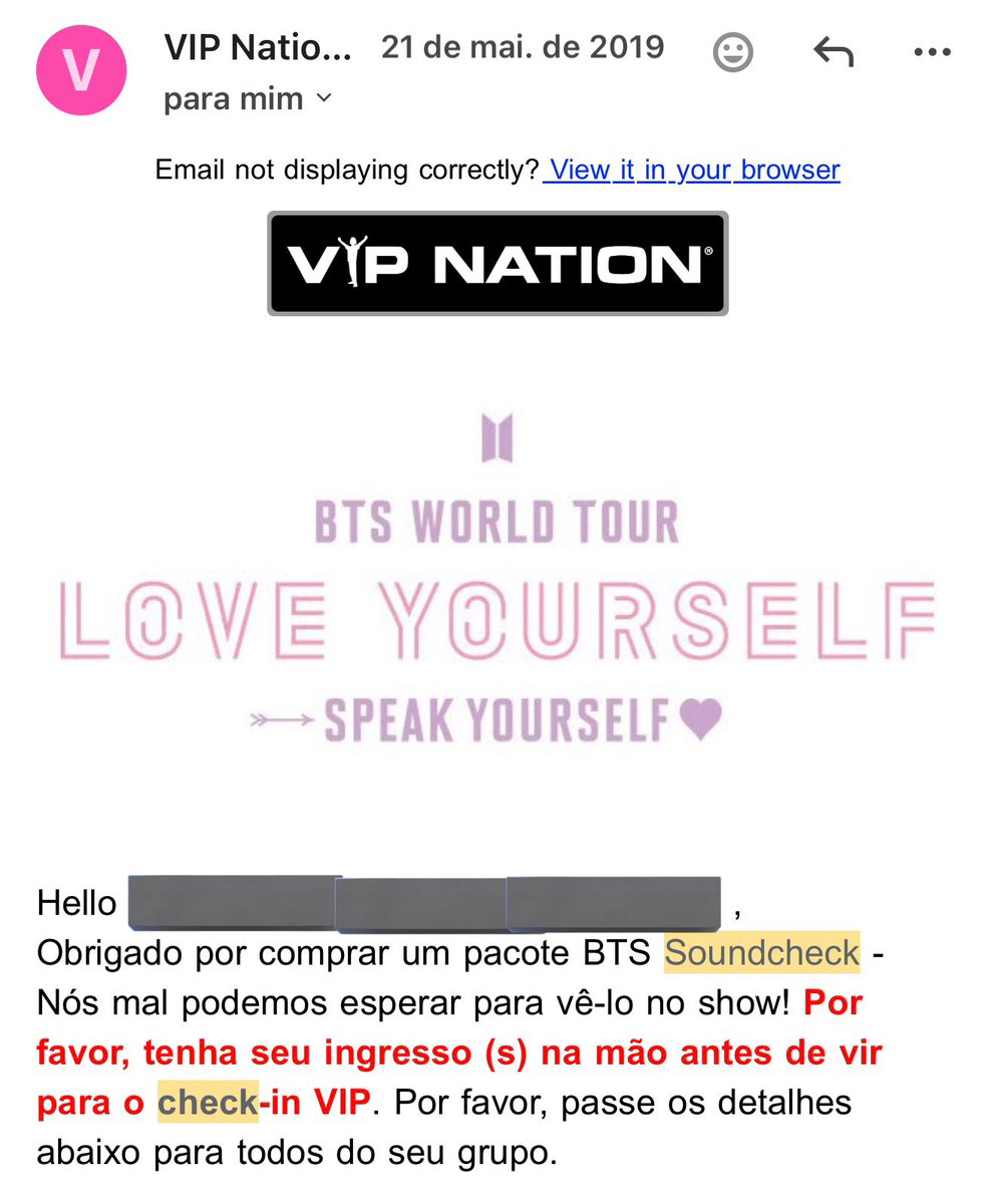 korekims2's tweet image. Esse é o e-mail que eu recebi em 2019 depois de comprar o ingresso pro show do bts e estou manifestando que irei receber um assim novamente, AMÉM IRMÃOS???????
