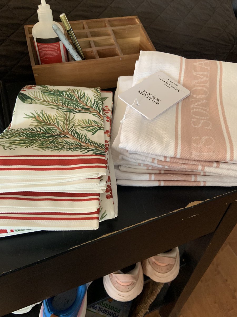 Replenishing the linens with new stock.  The WS kitchen towels and their mitts/potholders (next week) are the best.  $$ but, well, they are worth it.  I do a lot of dishes and kitchen cleaning (what I can reach anyway).