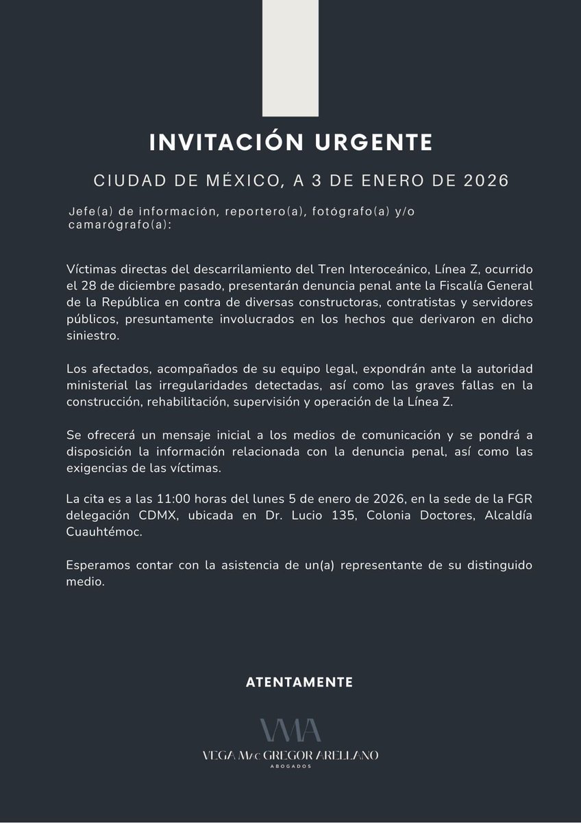 Mañana presentaremos formalmente la denuncia contra por los hechos del #TrenInteroceánico. 

Los esperamos para hacer visible esta lucha por la justicia. #JusticiaParaTodos 

Compartimos el comunicado.