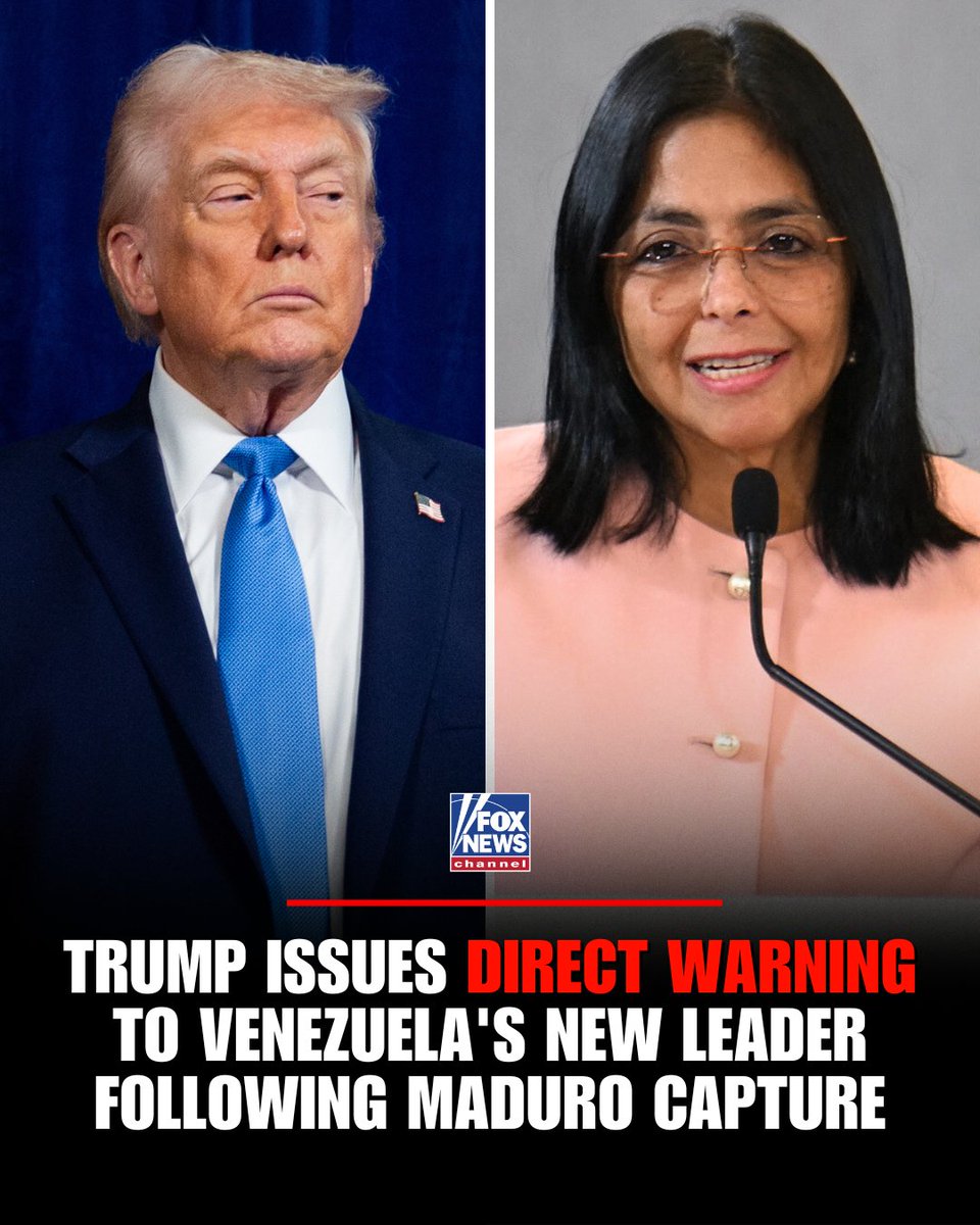 FoxNews's tweet image. ZERO TOLERANCE: President Trump issued a pointed warning to Venezuela’s new leader, Delcy Rodríguez, following the U.S.-led operation that captured Nicolás Maduro, saying she would "pay a very big price, probably bigger than Maduro" if she fails to "do what’s right."

He added…