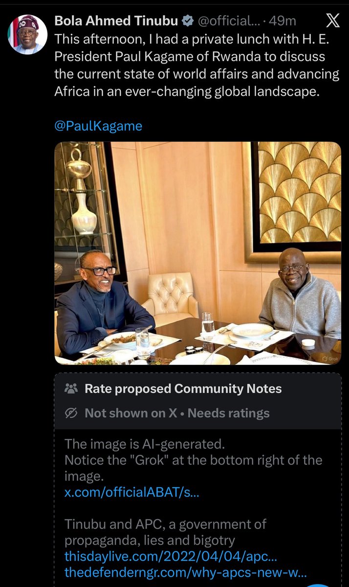 Realiyima's tweet image. Wait oh!
Who be Paul kagame when Tinubu had to lie of being together?