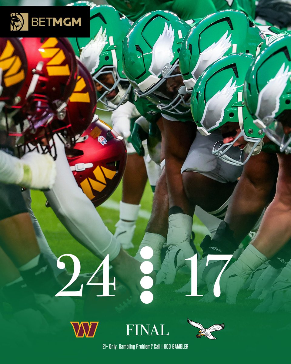 Eagles's tweet image. On to the playoffs

@BetMGM | #WASvsPHI