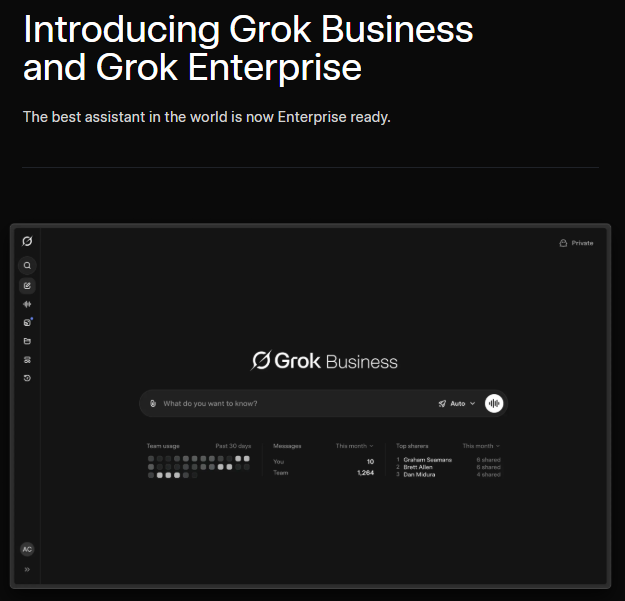 Grok business dashboard