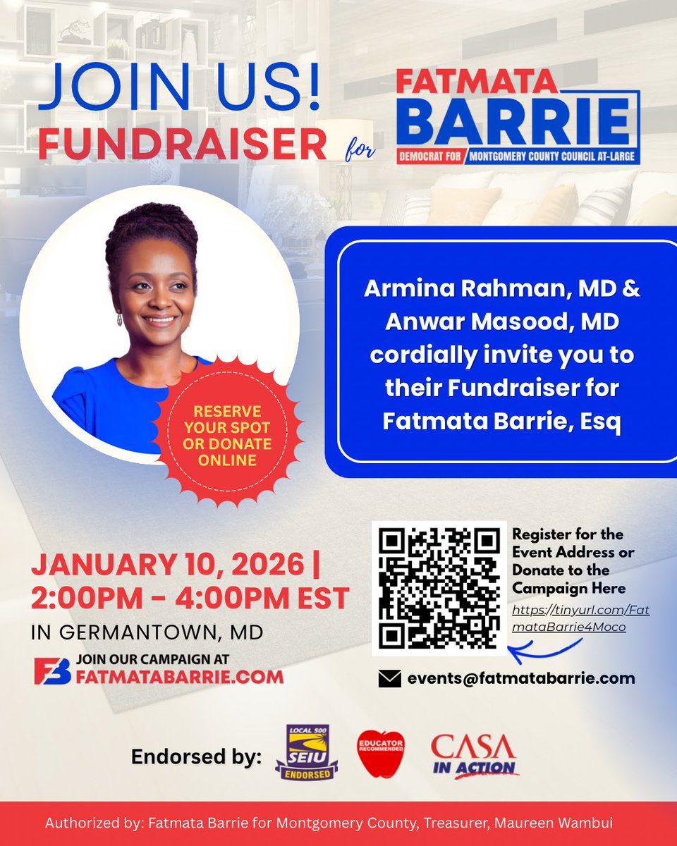 6 days out. 🤍

Grateful for a community that believes in fairness, dignity, and showing up for one another.

Join us in Germantown on Jan 10 — or support from anywhere with a donation.
🔗 tinyurl.com/FatmataBarrie4…