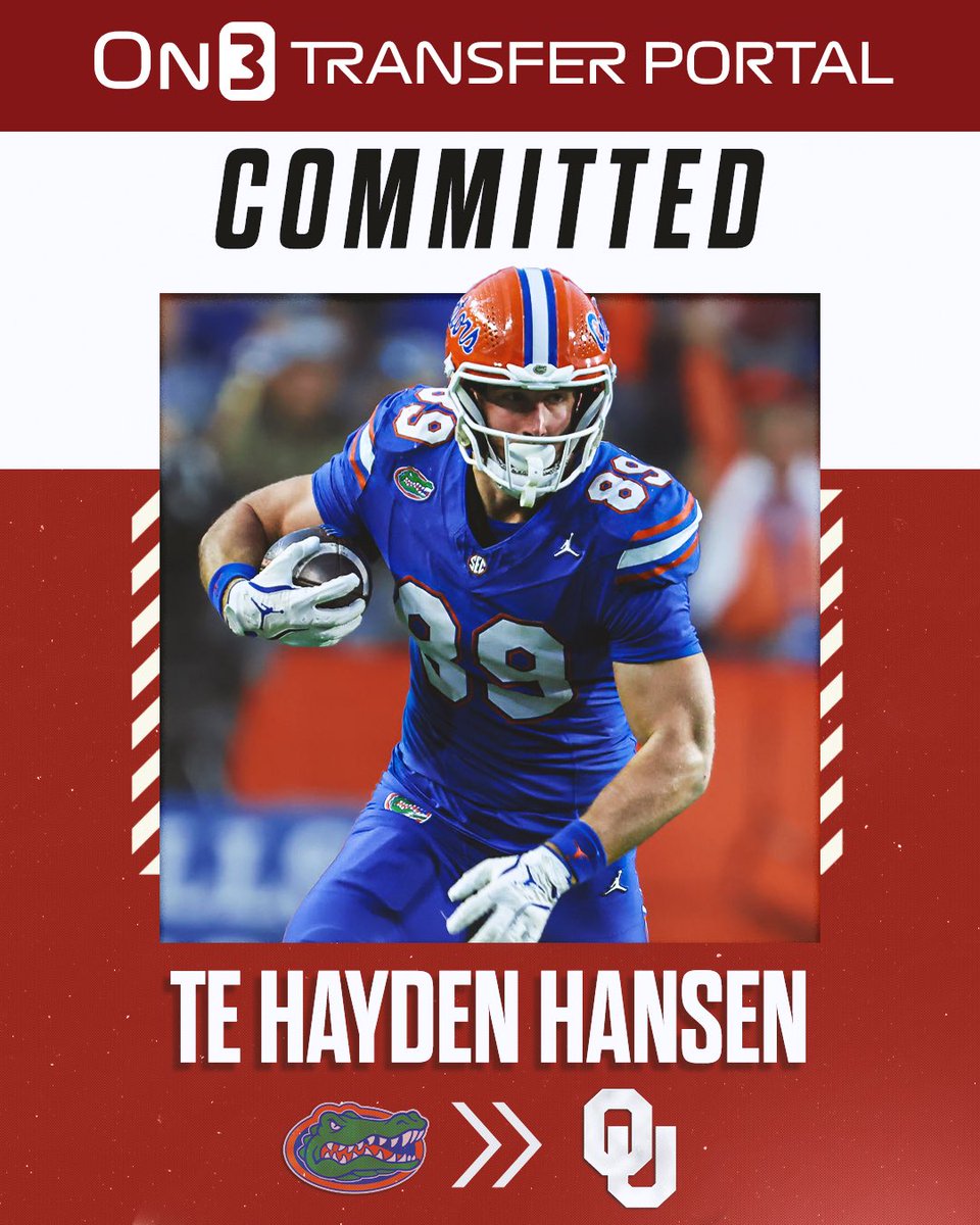 BREAKING: Florida transfer TE Hayden Hansen has committed to Oklahoma, <a href="/Hayesfawcett3/">Hayes Fawcett</a> reports⭕️

on3.com/transfer-porta…