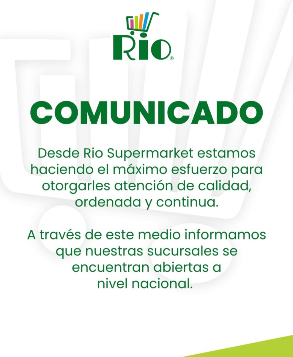 LosOlivosInfo's tweet photo. #4Ene | Río Supermarket le informa a sus clientes que sus distintas sucursales a nivel nacional, permanecerán abiertas. https://t.co/whnQlNbfbo