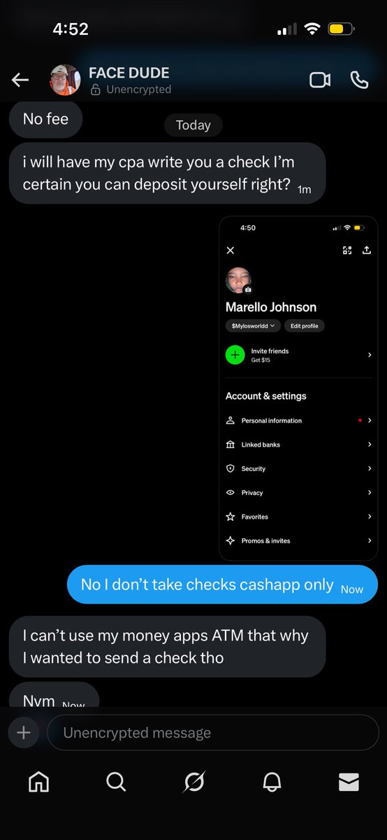 GtlM_M's tweet photo. Don’t fall for scams like this! He posts cashapp only just to say he can only do checks. https://t.co/VoFU6QOgQo