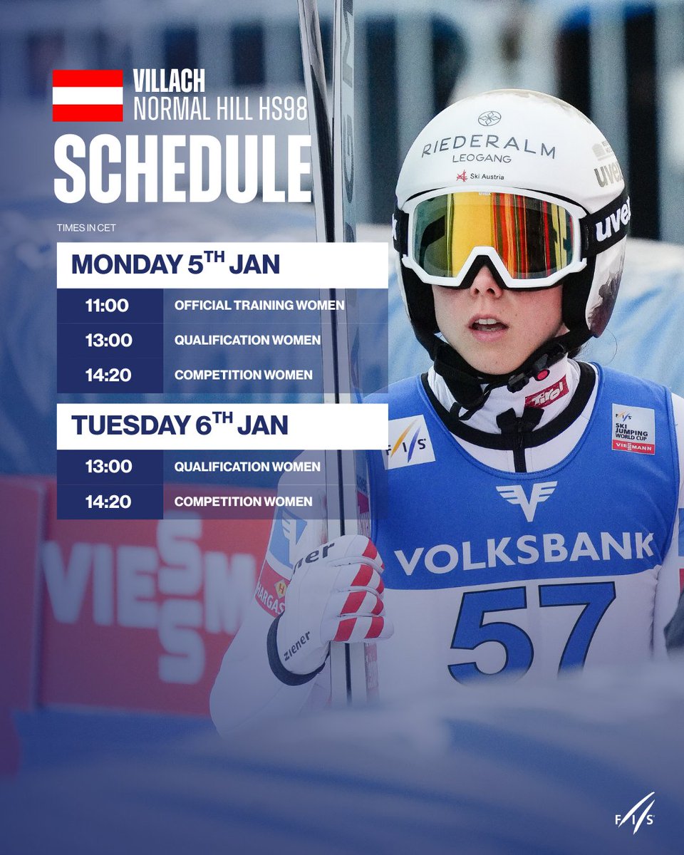 FISskijumping's tweet photo. The next two days are going to be thrilling and full of ski jumping 🤩

#fisskijumping #4hillstournament #worldcupvillach https://t.co/RwP0lhIkIP