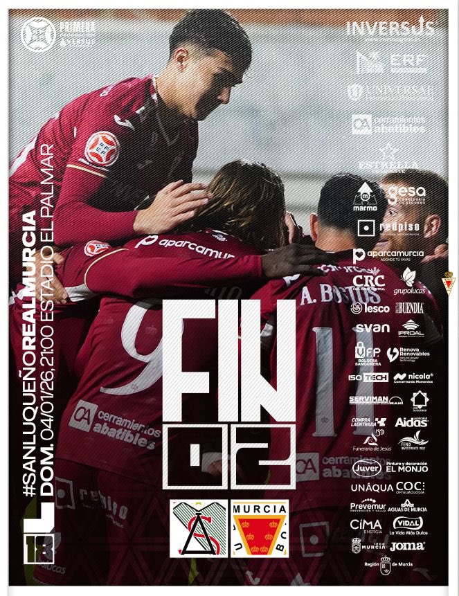 J18 | FIN | 0-2 | 🔚 😍 
¡¡𝗘𝗟 𝗥𝗘𝗔𝗟 𝗠𝗨𝗥𝗖𝗜𝗔 𝗘𝗠𝗣𝗜𝗘𝗭𝗔 𝗘𝗟 𝟮𝟬𝟮𝟲 𝗖𝗢𝗡 𝗩𝗜𝗖𝗧𝗢𝗥𝗜𝗔!!
🆙 ¡SEGUIMOS PARA ARRIBA! 
🔥 ¡VAMOS, AFICIÓN! ➕3️⃣
⚽️⚽️ <a href="/FlakusBosilj/">David Flakus Bosilj</a> 
#SanluqueñoRealMurcia