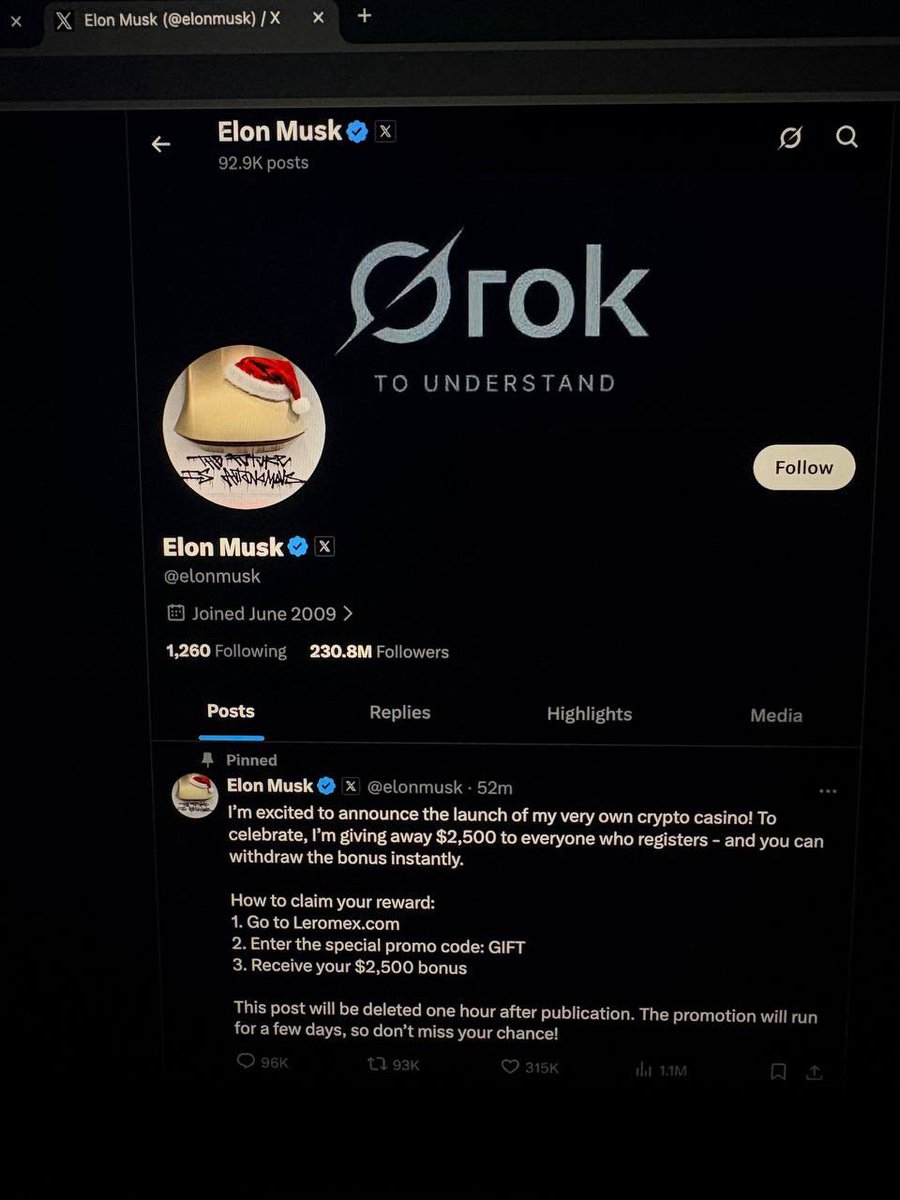 SamInsanity's tweet image. Hi Elon, someone hacked my friend on IG and sent me someone impersonating you which looked very convincing. As the saviour of humanity I think you should squash casinos which prey on and ruin people’s lives. Cheers @elonmusk