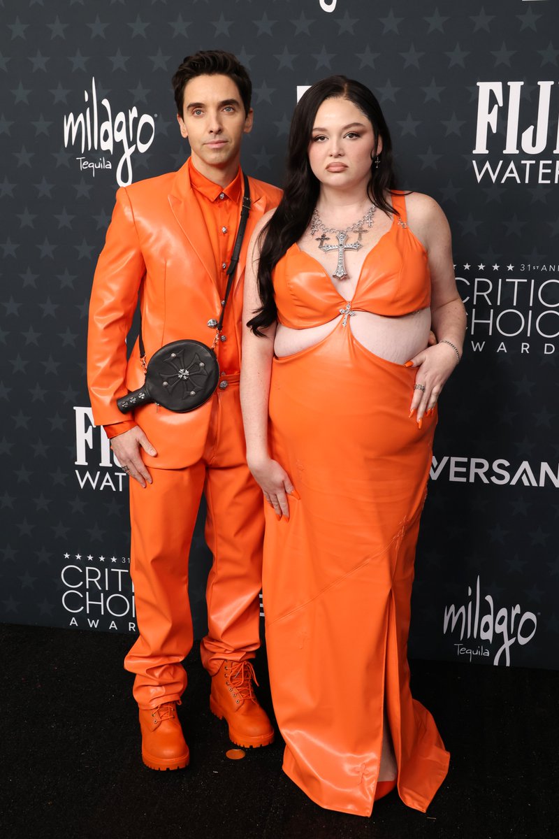 VanityFair's tweet image. Paul W. Downs and Meg Stalter ('Hacks') recreate Timothée Chalamet and Kylie Jenner's 'Marty Supreme' premiere looks at the 2026 #CriticsChoiceAwards