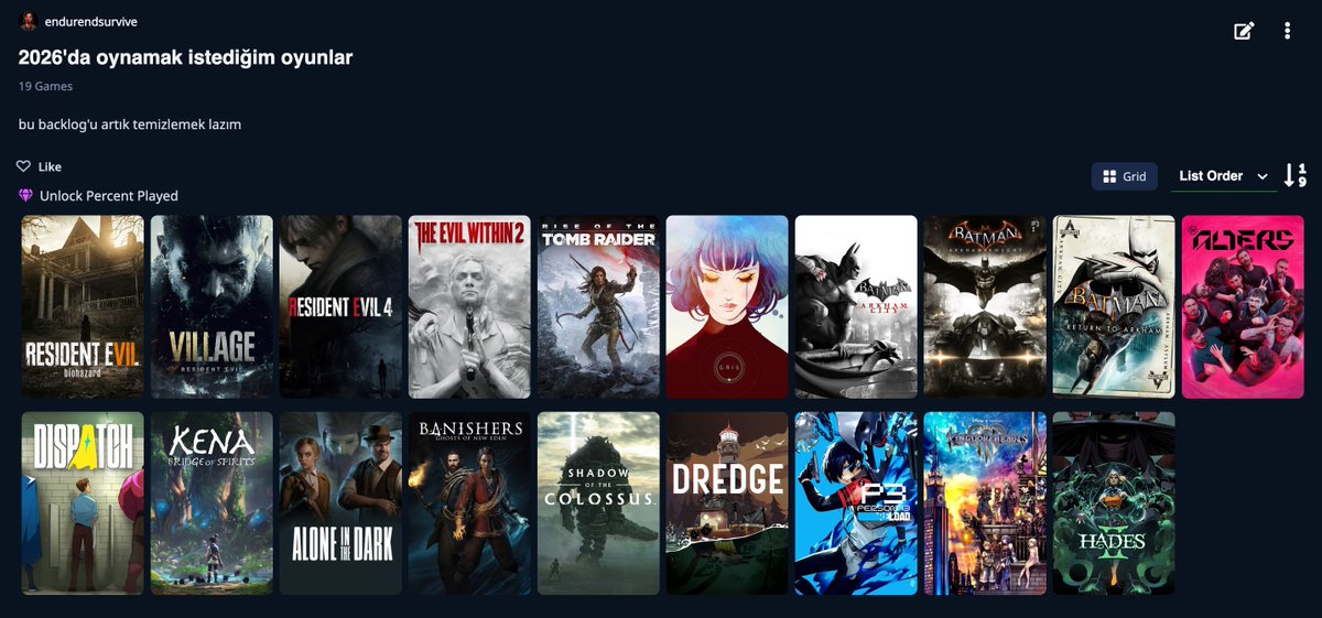 sozumde durabilirsem 2026 benim icin senelerdir/aylardir bi ara oynarim ya diyip yuzune bakmadigim oyunlara dalma yilim olacak, simdiden listeden 2 oyunu bitirdim bile. sene sonu bu tweete geri doner bakariz🫡
