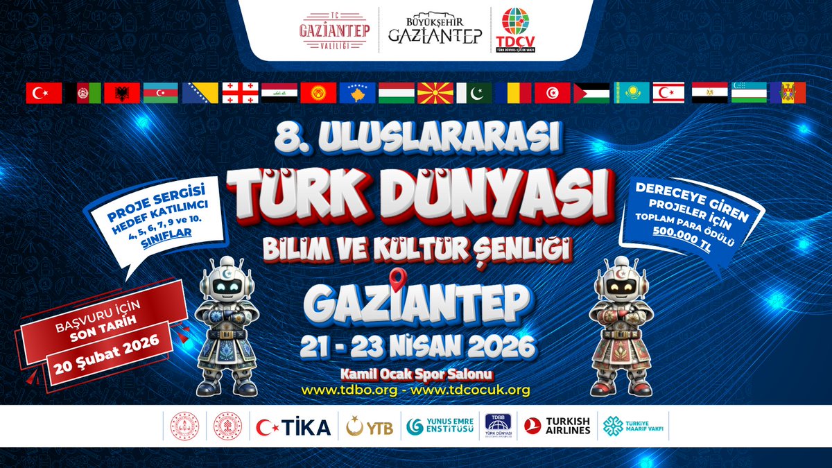 MustafaBoyukata's tweet photo. BAŞVURULAR BAŞLIYOR!
================

Projelerine son şeklini veren ve başvuru için bekleyen araştırmacı çocuklar için geri sayım başladı.

Başvurular 5 Ocak 2026 günü başlayacak ve 20 Şubat 2026 günü tamamlanacaktır. 

Etkinliğin web sayfası:

https://t.co/9knWmHNwD6 https://t.co/UBIW61QHPc