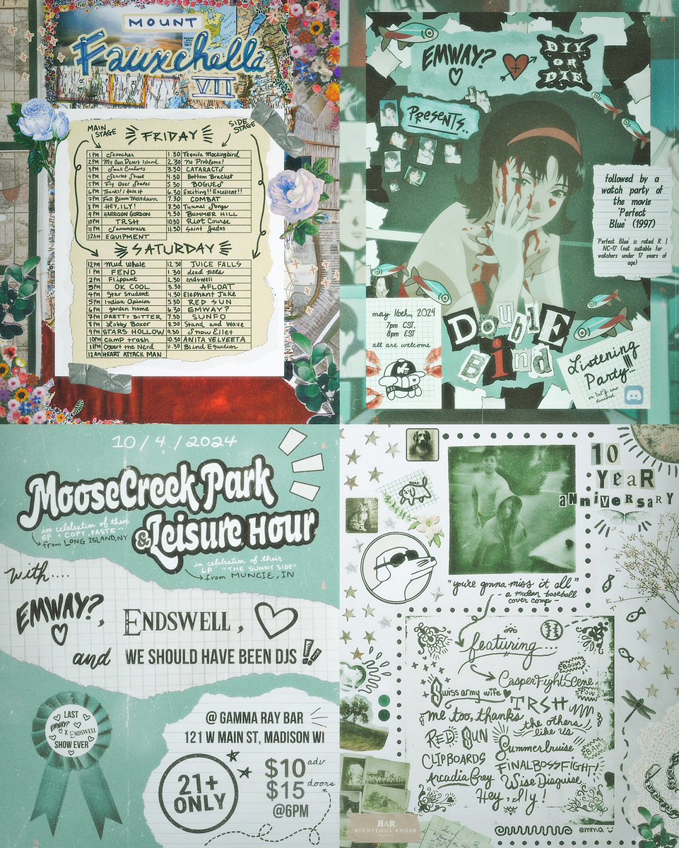 rlly missing doing design work, if anyone wants a poster, merch designs, or any visuals done, please hmu i will accommodate any budget! 

RT PLS!

past posters for <a href="/summitshack2/">summit shack (faux mode)</a> <a href="/latergatorband/">LaterGator</a> <a href="/EMWAY608/">Excuse Me, Who Are You? 🩸</a> <a href="/HomieFestWI/">homiefest</a> <a href="/CIRecs/">Counter Intuitive</a> (discord server) <a href="/robo_pumpkin/">robo pumpkin</a> &amp; <a href="/ConorShack/">conor shack</a> ‘s bands