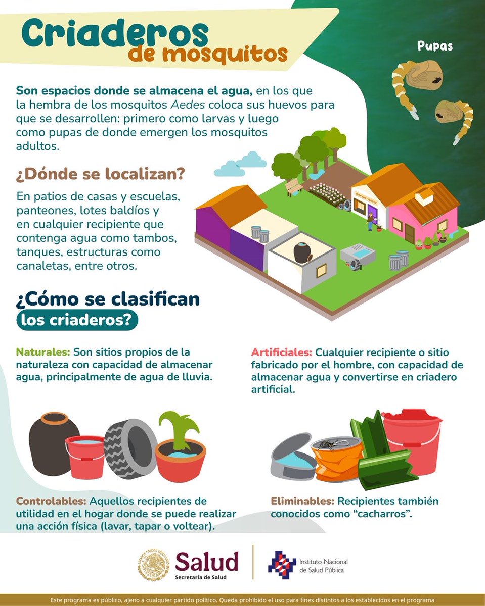 inspmx's tweet image. Los criaderos de mosquitos son espacios donde se almacena agua, en los que la hembra de los mosquitos Aedes coloca sus huevos para que se desarrollen 🦟

Lava y tapa contenedores de agua en donde los mosquitos colocan sus huevecillos ✅

#Mosquito #SaludPública