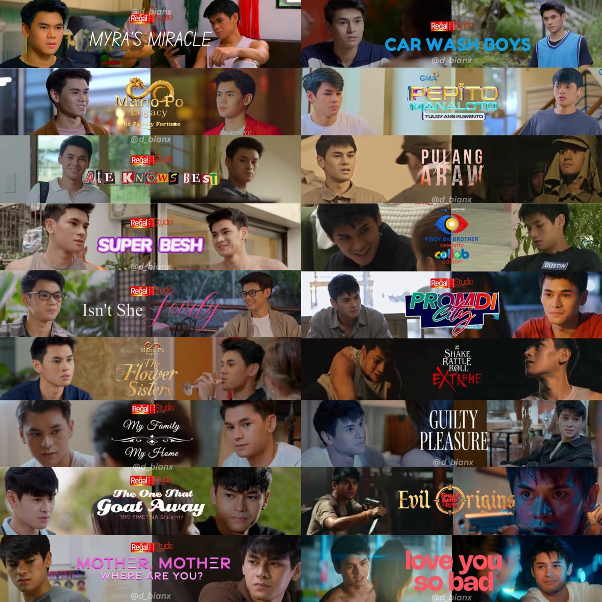 #DustinYu's Filmography 🎬 throughout his career.

p.s. kulang pa 'to :) sa kakahanap ko ng mga clips para akong nag trip down memory lane, na para bang kilala ko na siya 3 years ago.