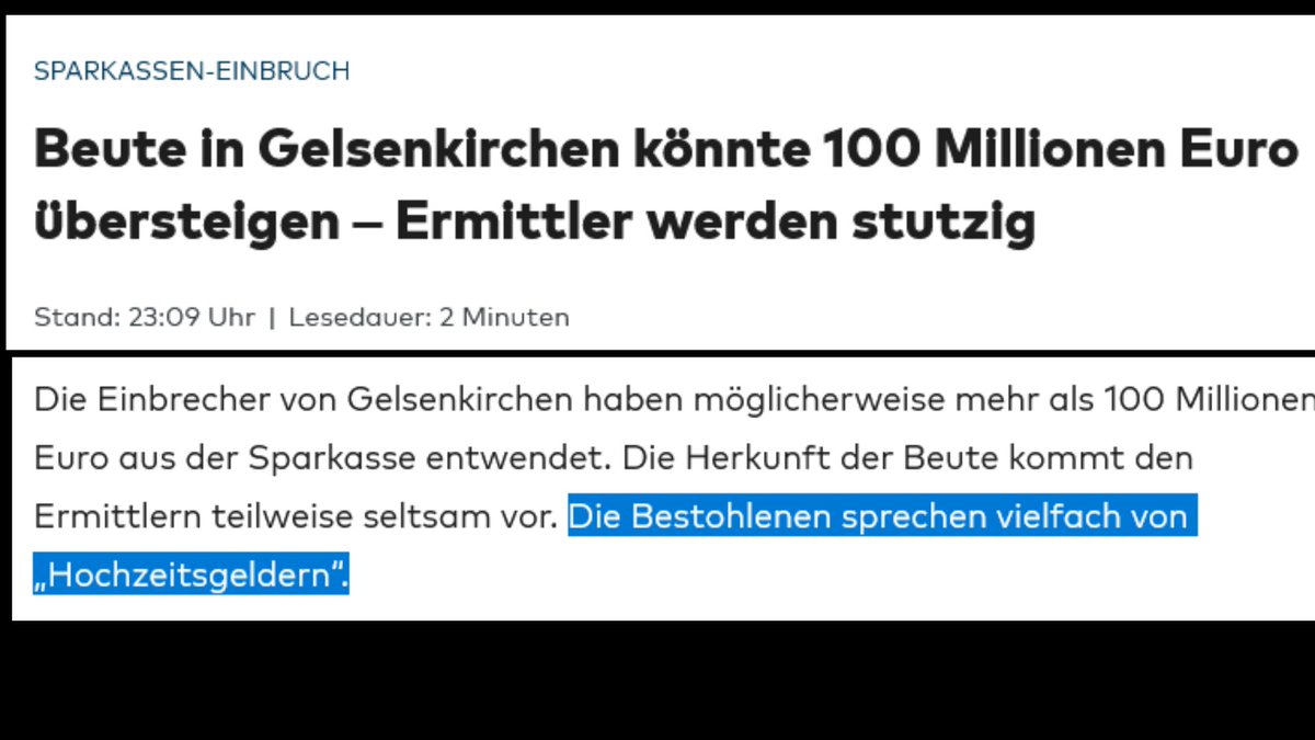 "Ermittler werden stutzig". Blind können die ja nicht mehr werden! 

#Bonn #Gelsenkirchen #Sparkasse #Gold #Raub #Schliessfach