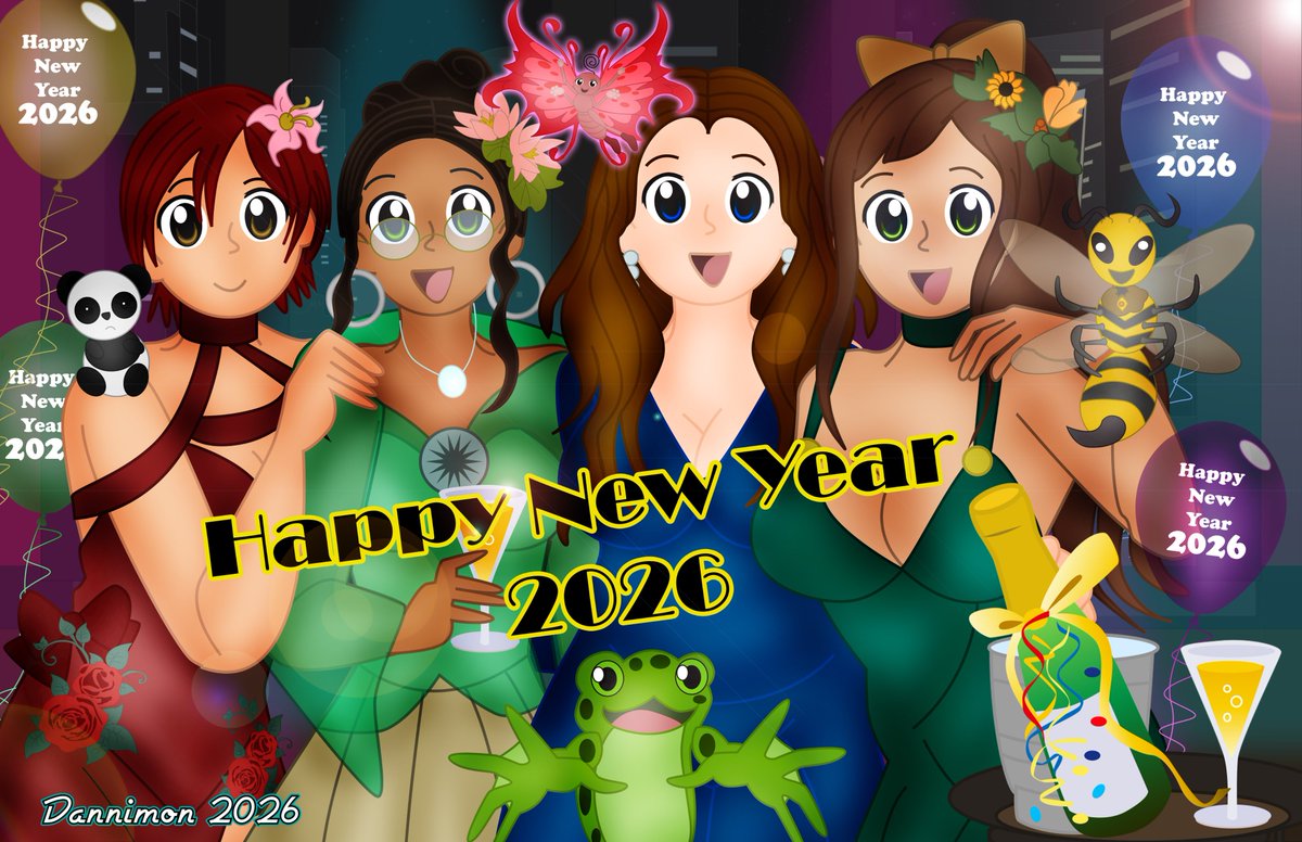 Happy New Year from the cast of Digiworld HD and its many spin-offs!  #Digimon #originalcharacter #animeartist #artmoots