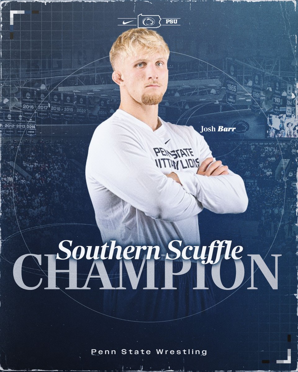 pennstateWREST's tweet image. Josh Barr wins the Southern Scuffle title at 197!
Barr rolls to a 9-1 major over No. 3 Stephen Little of Little Rock in the finals!
He goes 5-0, all for bonus, 1 MD, 2 techs, 2 pins!
#PSUwr