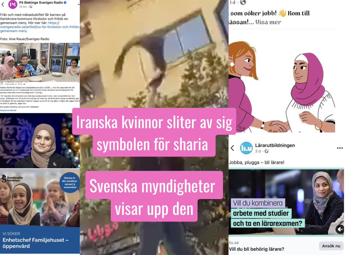 BrandCaroline's tweet image. Genom hijaben legaliseras sharias anspråk på makt i Sverige. Samma makt och ideologi som iranier just nu dör för att göra sig fria från.