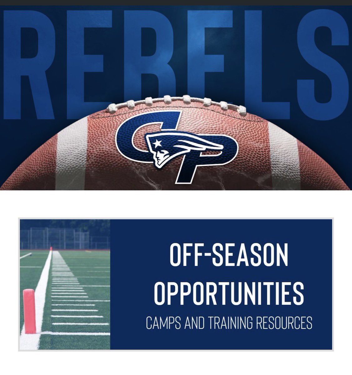 cprebelfootball's tweet image. CPHS Winter Strength Program
12/1/25-3/6/26, Mon-TH, 2:30-4 PM.  cphs.ahschools.us/activities/reg…

N1 Football Speed Program
January 6- February 26
T/TH 4:30-5:30 PM
N1 Speed Program: n1motion.com/cphs-football-…

Other Off-Season Opportunities: champlinparkfootball.org/offseasonoppor…