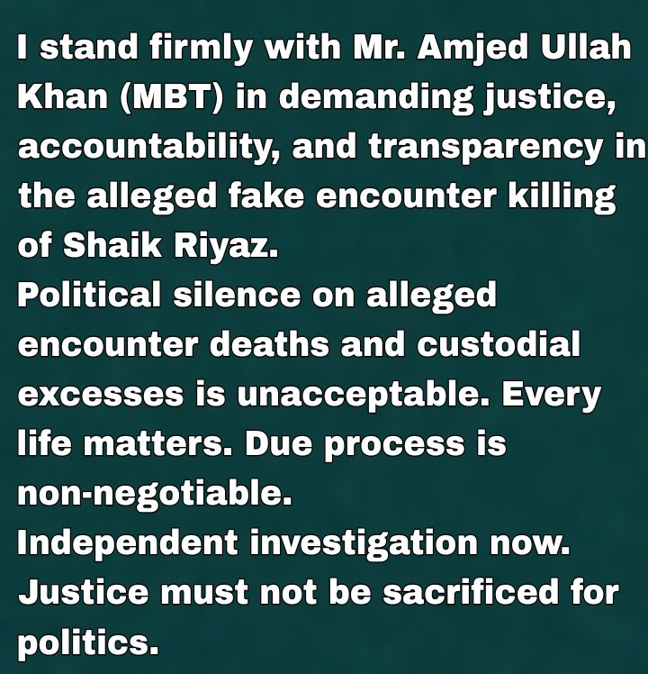 snarifnusrati's tweet photo. @amjedmbt #JusticeForShaikRiyaz #EndFakeEncounters #HumanRights #MBT
@TelanganaCMO @Collector_NZB @cp_nizamabad https://t.co/wKUHGWVk8N