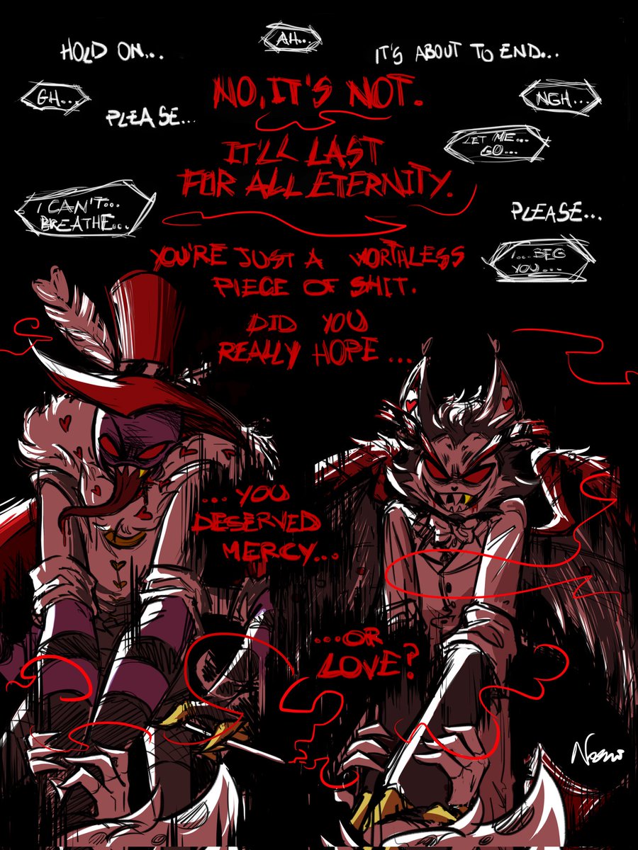 "Mercy"

Old piece from like last year? I don't remember n I'm quite off with drawing new things, but this one's still stuck in my mind cause I feel it pretty much since nightmares were a frequent coping mechanism for me 🥲

#angeldust #hazbinhotel #angeldustfanart #hellaverse