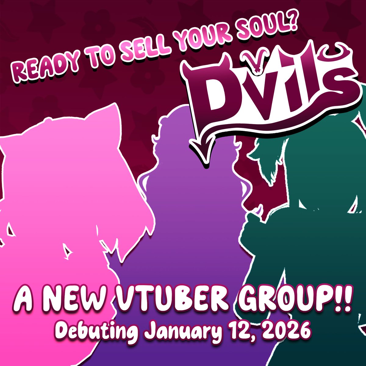DvilsVirtual's tweet image. We've teased the three members of our first generation, Dvils Origins, and are so excited for you to meet them!

In the next week, they will slowly be revealed! All leading up to our debut relay on January 12th!

So, ready to sell your soul?

#vtuber #vtuberdebut
