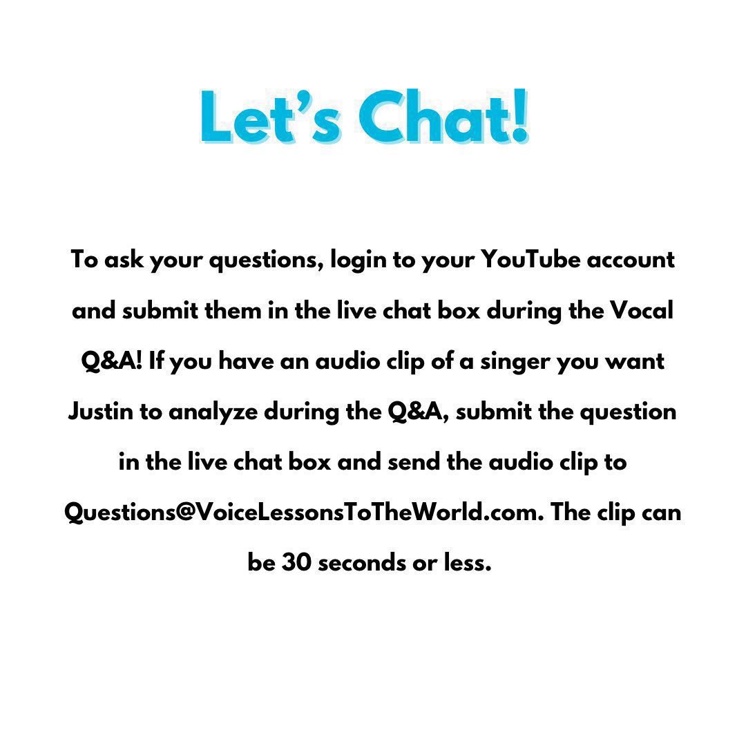 Happy New Year everyone!🥳

Justin Stoney is back for the first Vocal Q&amp;A of the year on Friday, Jan 9th at 6pm ET and looks forward to answering all of your singing questions!🎤

Join us: youtube.com/live/cKflaozc3…