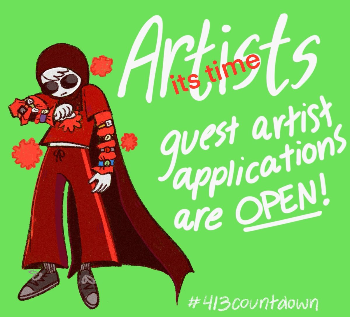 413countdown's tweet image. Happy New Year!

We are once again looking for guest artists for the 2026 countdown! To make things easier this year, we have created a Guest Artist Interest Form you can fill out if you would like to work with us as a guest artist this year. 
docs.google.com/forms/d/e/1FAI…
#homestuck