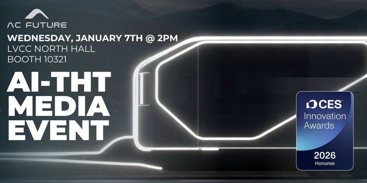 Welcome to CES Week! Join AC Future this Wednesday, January 7th, at 2:00 p.m. PST, for an exclusive media event unveiling our vision behind the AI Transformer Home Trailer (AI-THt), a 2026 CES Innovation Award Winner.  Reserve your place here: tinyurl.com/5yjxmbu7. #ces2026