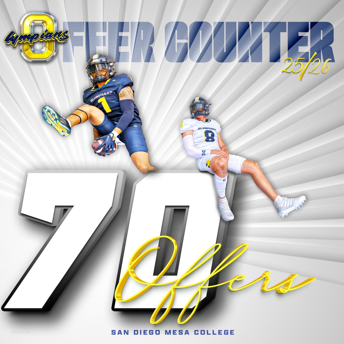 SDmesafootball's tweet photo. We have reached 70 OFFICIAL OFFERS !!
Still counting ….
#BALLIN
#GettinPlayersOut
@BallCoachGW @CoachChevSD @PeoplsProfessor @CoachOmarDaniel @CoachRosserJr @CoachMarques_D3 @CoachK_Parker @CoachBCleary @CoachMDutra62 @CoachAGoodwin https://t.co/Ax1h6QMadx