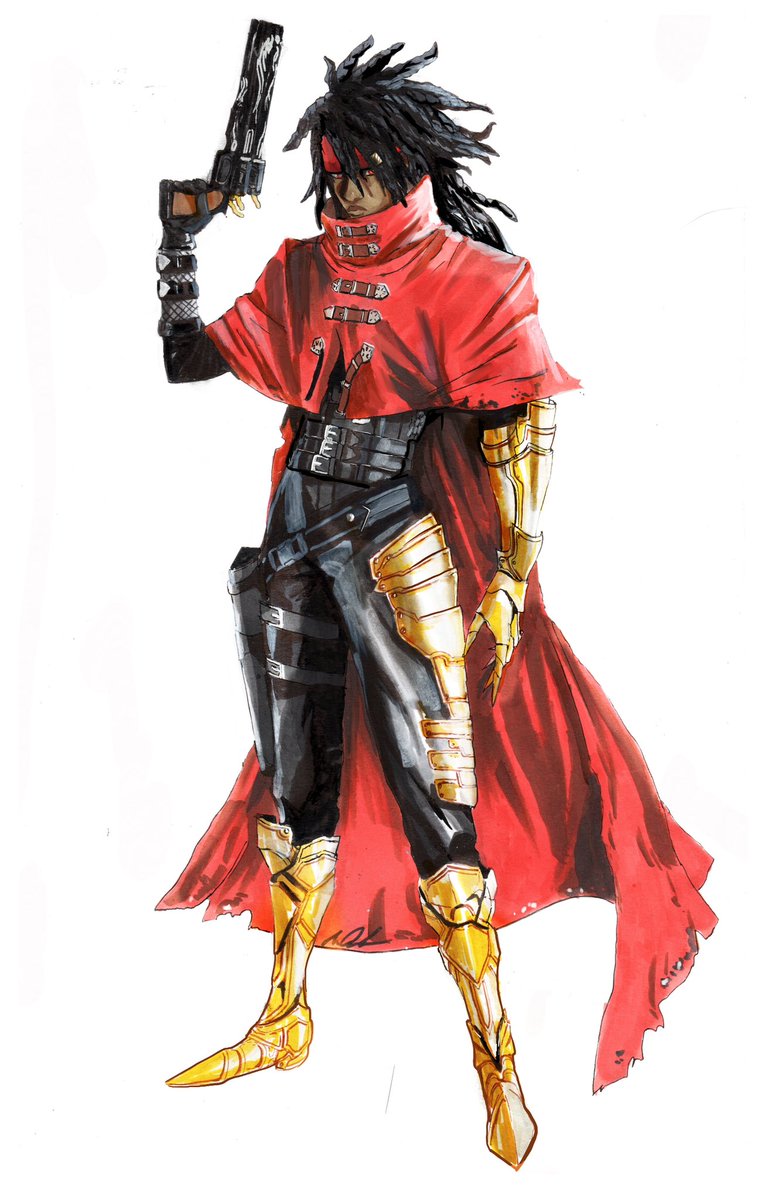 NikDraperIvey's tweet photo. BLACK VINCENT VALENTINE.
(Commission)
For the purpose of cosplay I was commissioned to do an illustration of a Vincent Valentine but…you know. 
I swore I would never make another one of these…BUT  here we are! 

Upon request, I was asked to do it in the style of the FFVII characters I did YEARS ago. A welcomed challenge. It was fun trying to tap back into that. I hope you guys enjoy and may also use it as a source of inspiration. 
#finalfantasy7 #vincentvalentine #squareenix