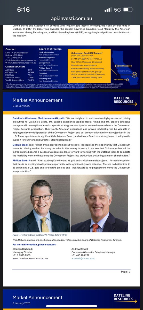 $DTREF ⁦<a href="/Dateline_DTR/">Dateline Resources Limited</a>⁩  “There is no better time to be advancing a U.S. gold and rare earth project “ New board member Phillips #gold # Ree