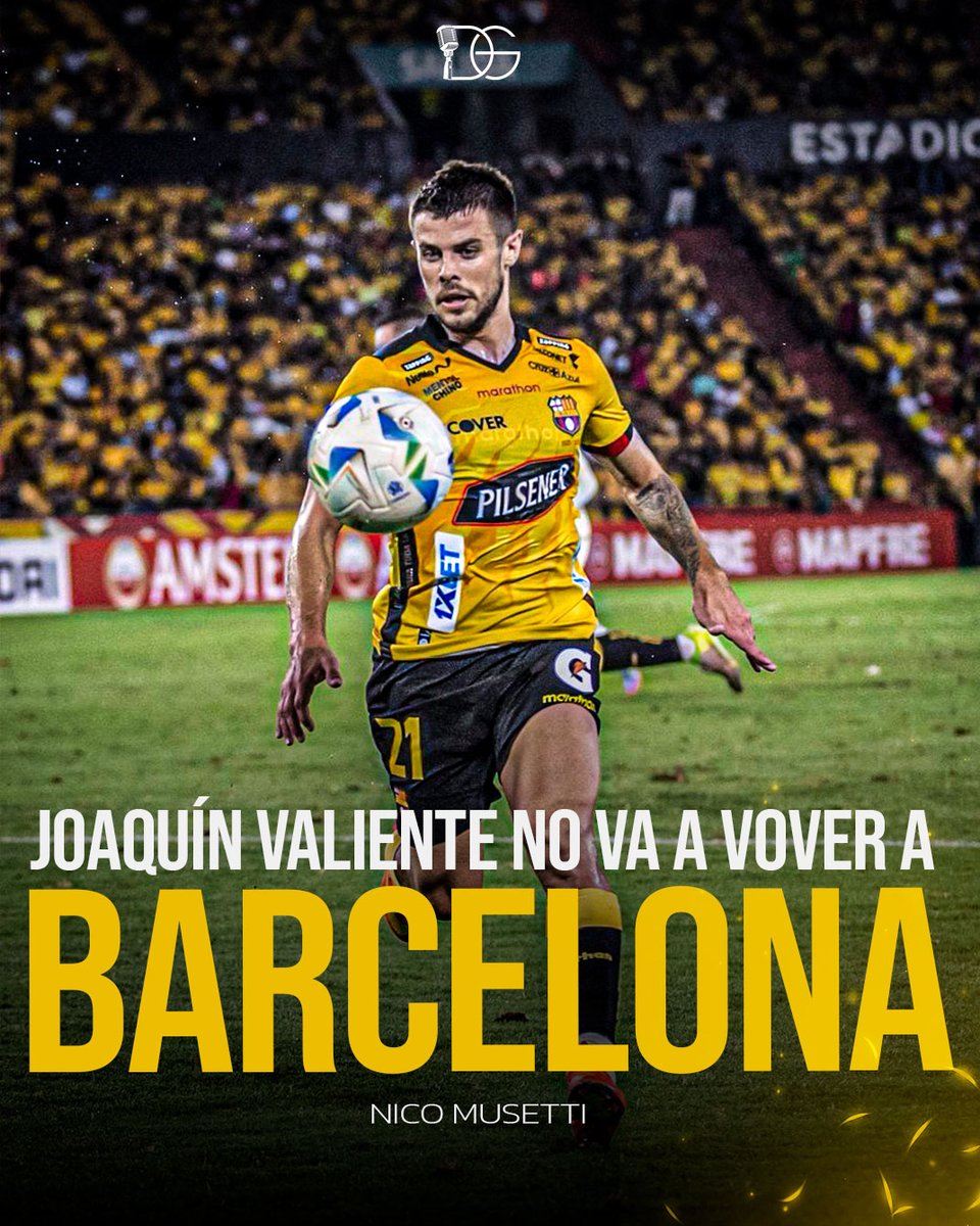 dgcompro's tweet photo. NO VUELVE AL ÍDOLO ❌

Informa Nico Musetti que Joaquín Valiente no volverá a #Ecuador, el uruguayo no continuará en #BarcelonaSC debido a que el equipo torero no renovó su préstamo a #DefensorSporting 🟡

¿Baja sensible para el 2026 del equipo torero? 🤔

#Barcelona #BSC https://t.co/WIctvBvbbX