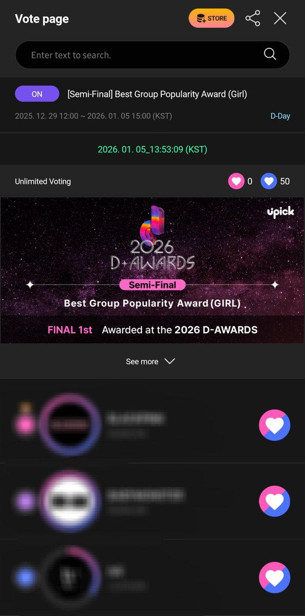 SIUA13189's tweet photo. For those who don't know, UNIS is nominated in 2026 D AWARDS: BEST GROUP POPULARITY AWARD (GIRL). The voting will end today at 3pm KST. If you have extra time to vote, please do vote UNIS. We need them to be on TOP 10 to proceed on finals. 
#UNIS #유니스 @UNIS_offcl https://t.co/JZZAaPdSvW