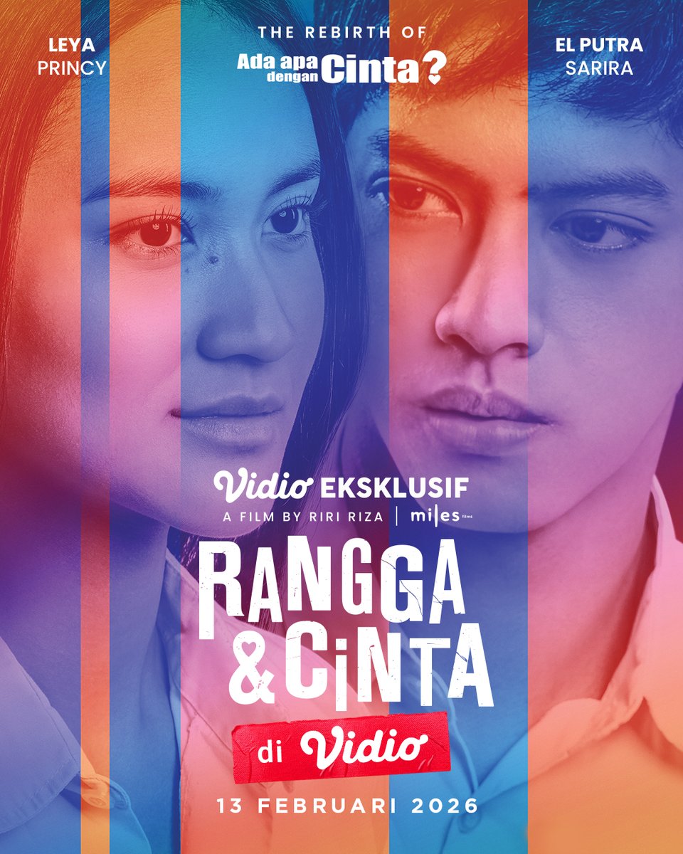 vidio's tweet photo. dalam ingatan, cerita masa remaja akan selalu berpendar. dengan suka cita, aku bawakan kabar: RANGGA &amp; CINTA akan masuk Vidio mulai 13 Februari! 💕 https://t.co/FJeTTsRVTn