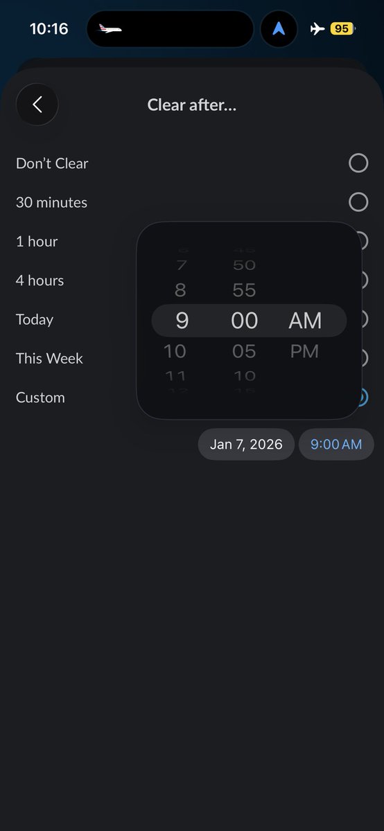 redheadedblonde's tweet photo. @SlackHQ can we get some consistency on the UI for date picking. Why is Status “until” completely different then notification off “until”? One we only get 30 min increments and the other we get 5 min. And one is a full month calendar pop up and the other is a scroll wheel. https://t.co/oAE5XsURCu