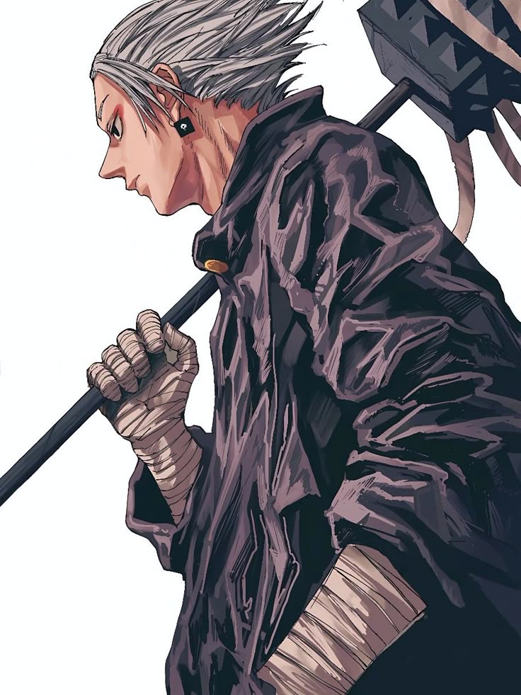 ⠀⠀   〝 Mmm. I guess Master will have to find another mutt for the easy jobs then. 〞

From his waistline, he pulls out a small stick wrapped in bandages. He opens it and it expands to a giant mace that he rests on his shoulder.