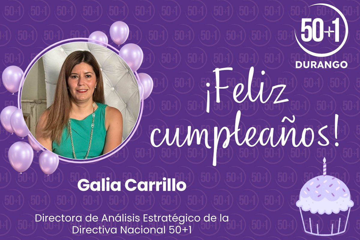 Felicitamos con motivo de su cumpleaños a Galia Carrillo, <a href="/GaliaCarrilloA/">Galia</a>, Directora de Análisis Estratégico de la Directiva Nacional de <a href="/50mas1Mx/">50+1</a>.

¡Felicidades! 🎂💜